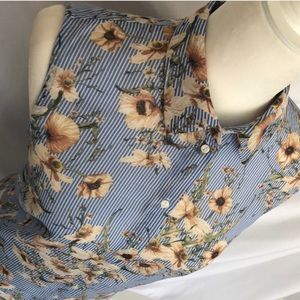 H&M Pinstripe Floral Button Down Tank Blouse 8